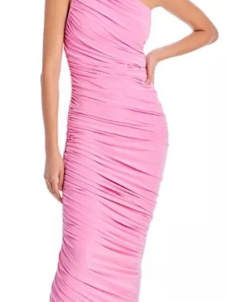 Norma Kamali Slim Ruched One-Shoulder Pink Dress
